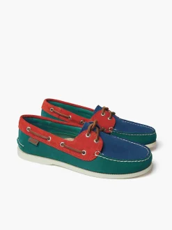G.H.BASS Jetty Iii 2 Eye Boat Shoes Red & Blue & Green Clearance