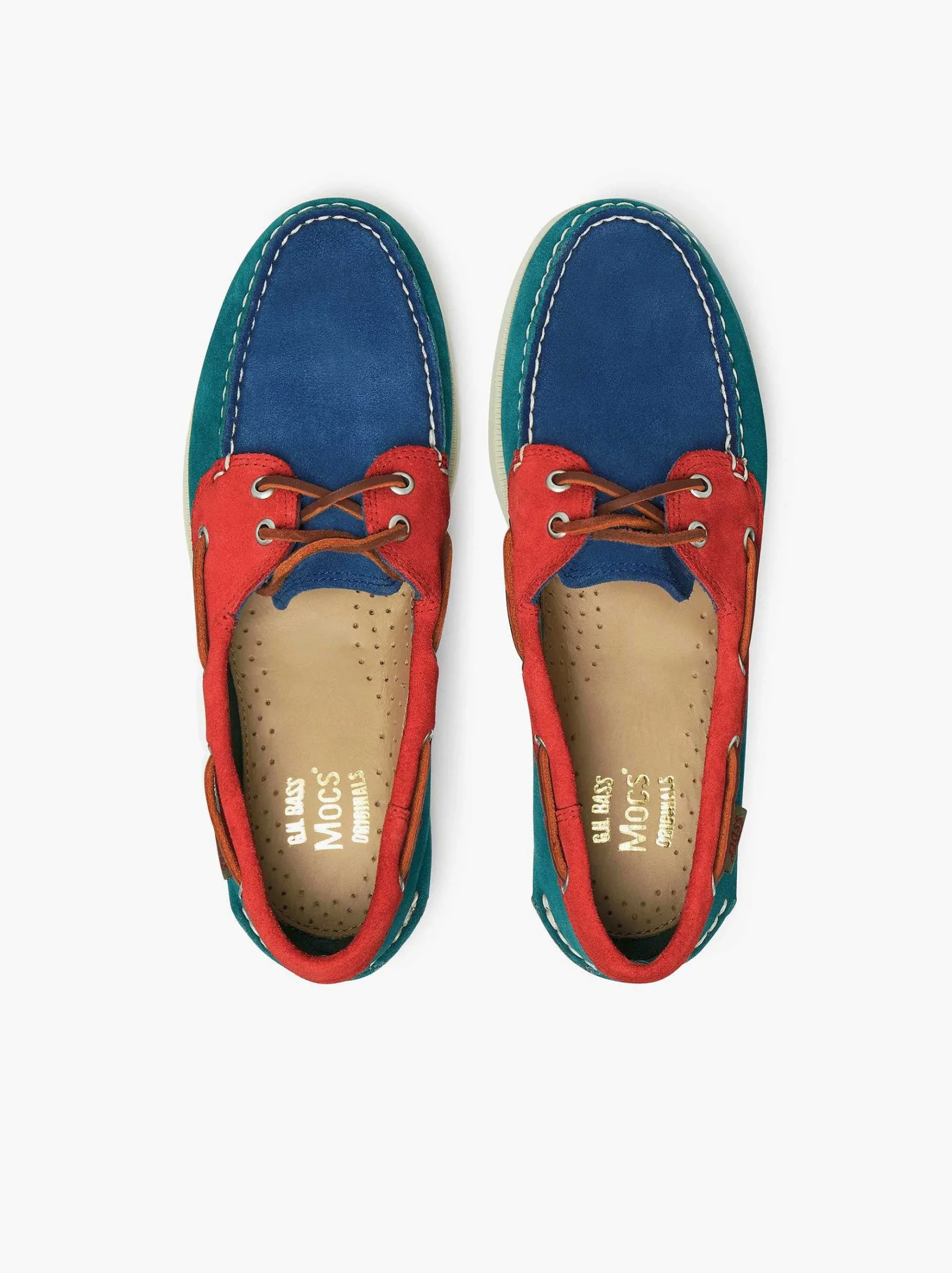 G.H.BASS Jetty Iii 2 Eye Boat Shoes Red & Blue & Green Clearance