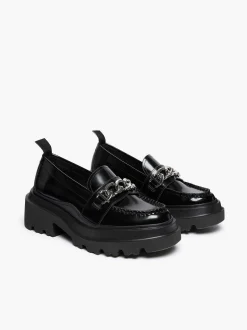 G.H.BASS Platform Lug Chain Loafers Black New