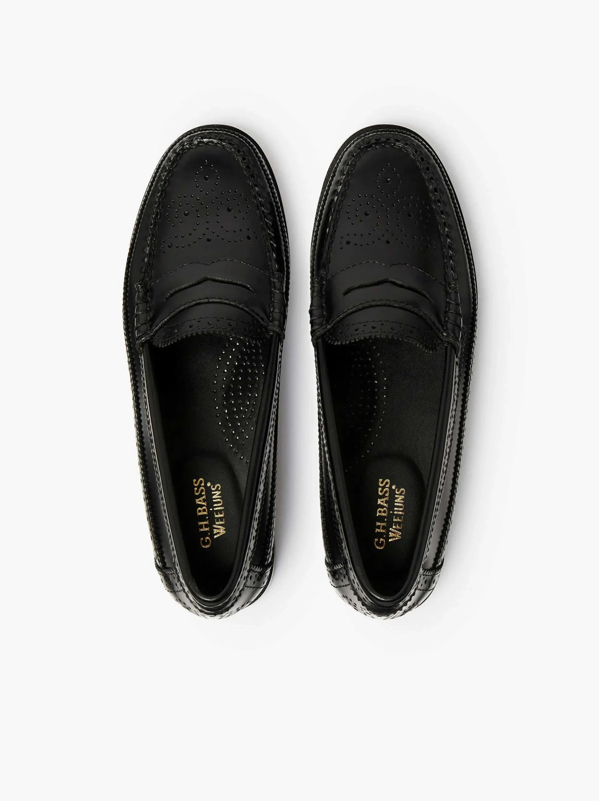 G.H.BASS Weejuns Brogue Penny Loafers Black Best