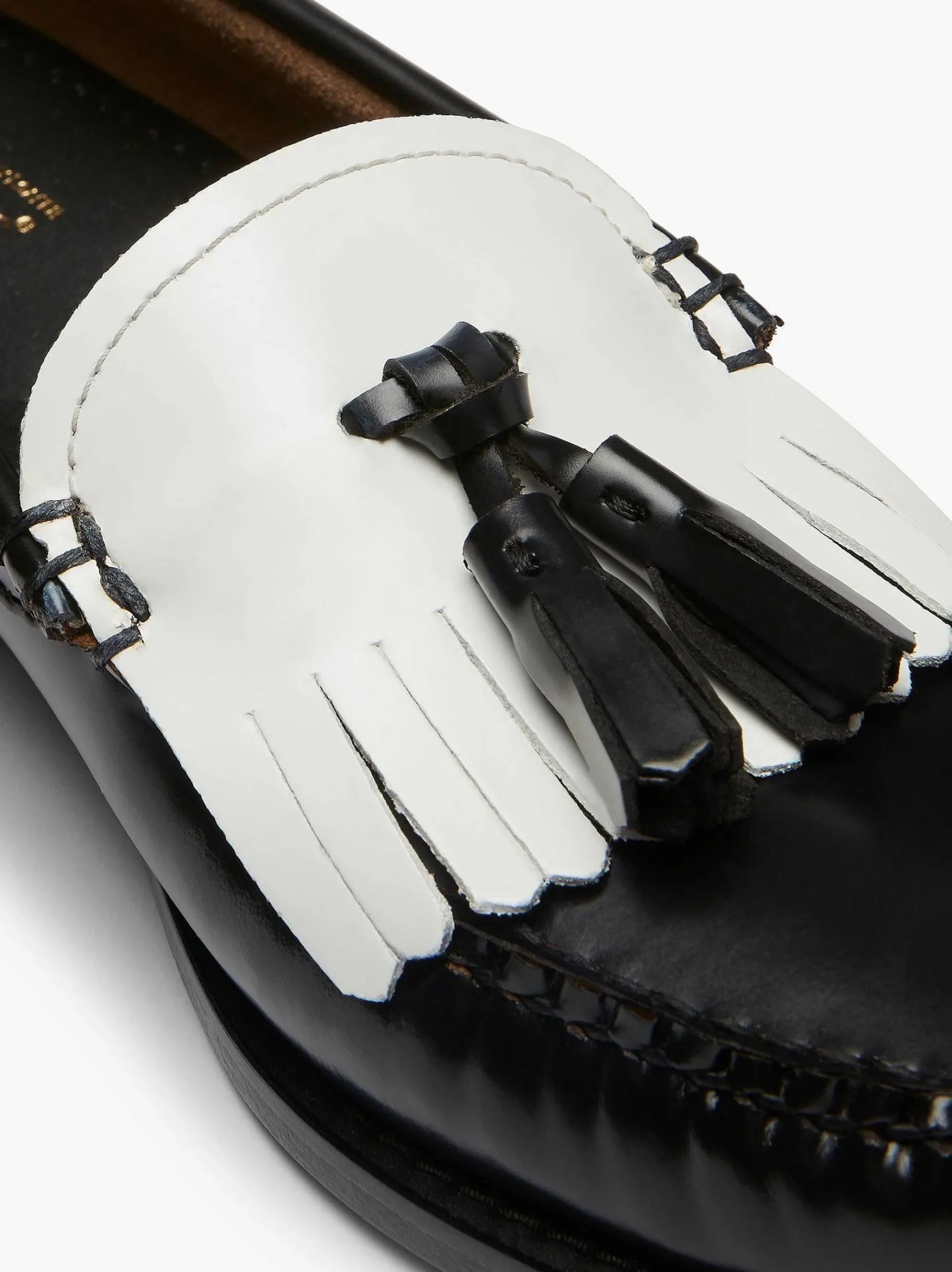 G.H.BASS Weejuns Esther Kiltie Tassel Loafers Black & White Flash Sale
