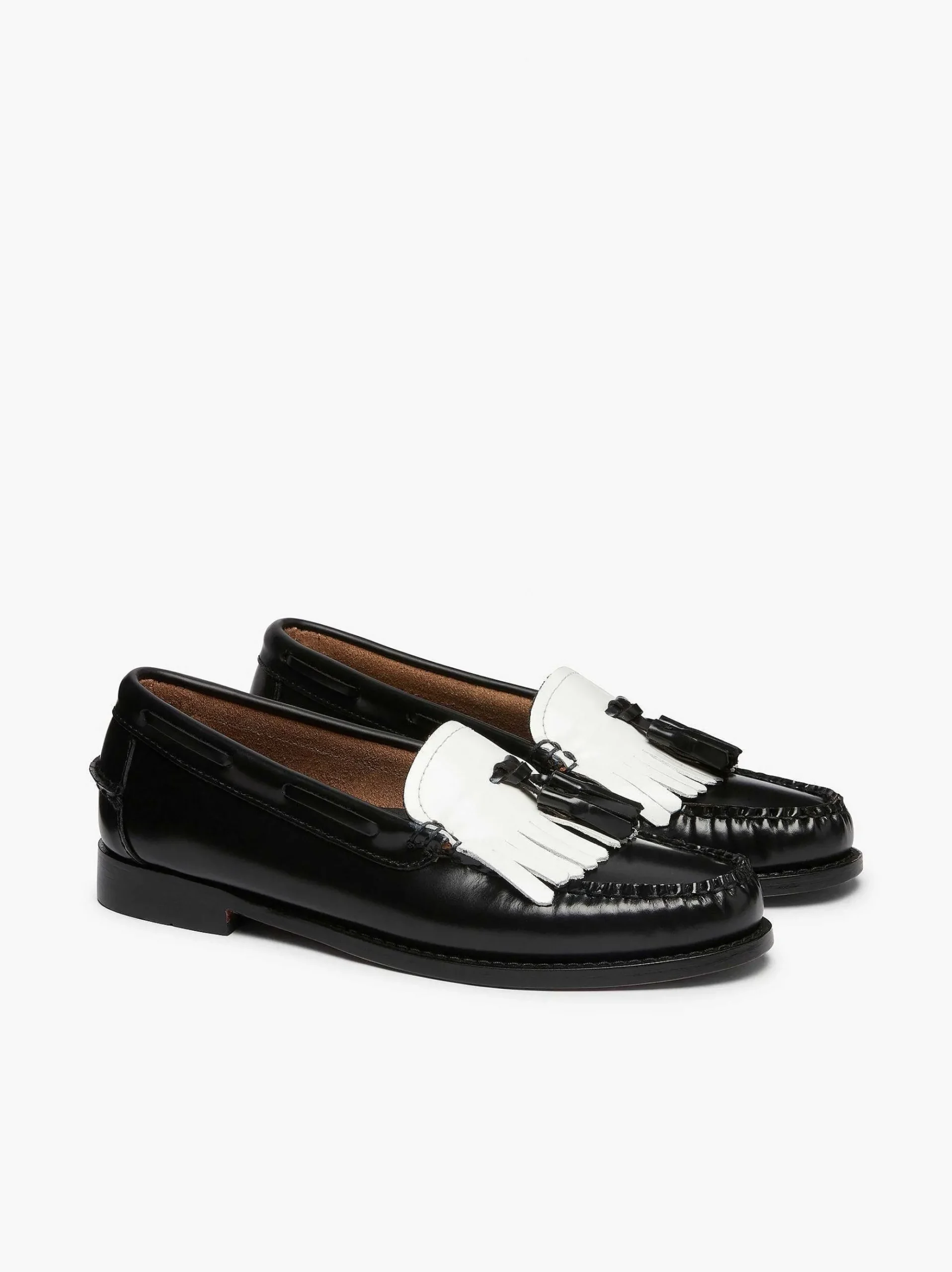 G.H.BASS Weejuns Esther Kiltie Tassel Loafers Black & White Flash Sale