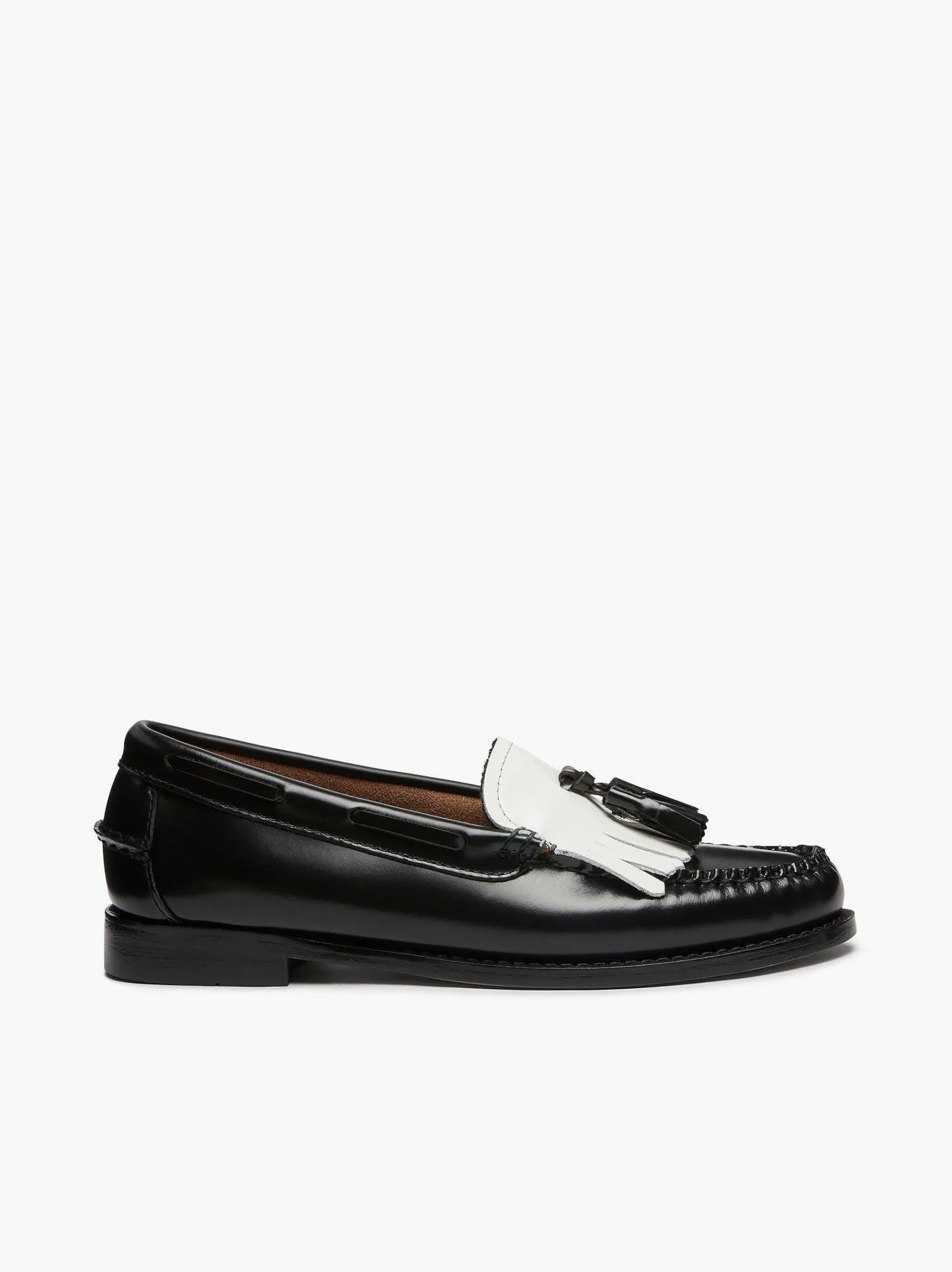 G.H.BASS Weejuns Esther Kiltie Tassel Loafers Black & White Flash Sale