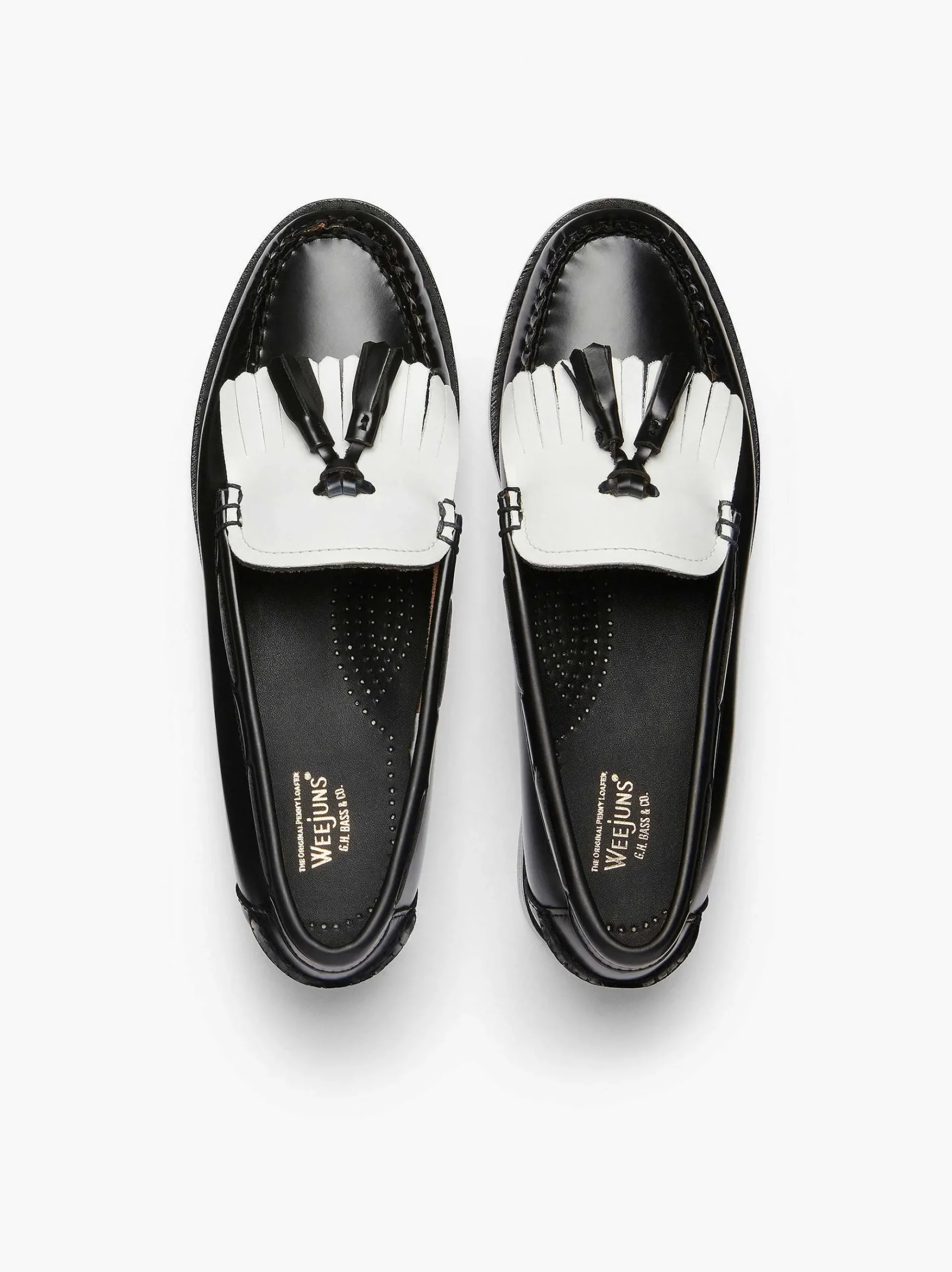 G.H.BASS Weejuns Esther Kiltie Tassel Loafers Black & White Flash Sale
