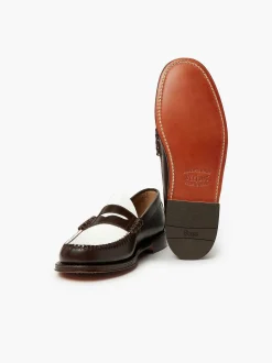 G.H.BASS Weejuns Larson Penny Loafers Dark Brown & White Cheap