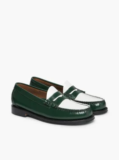 G.H.BASS Weejuns Larson Penny Loafers Green & White New