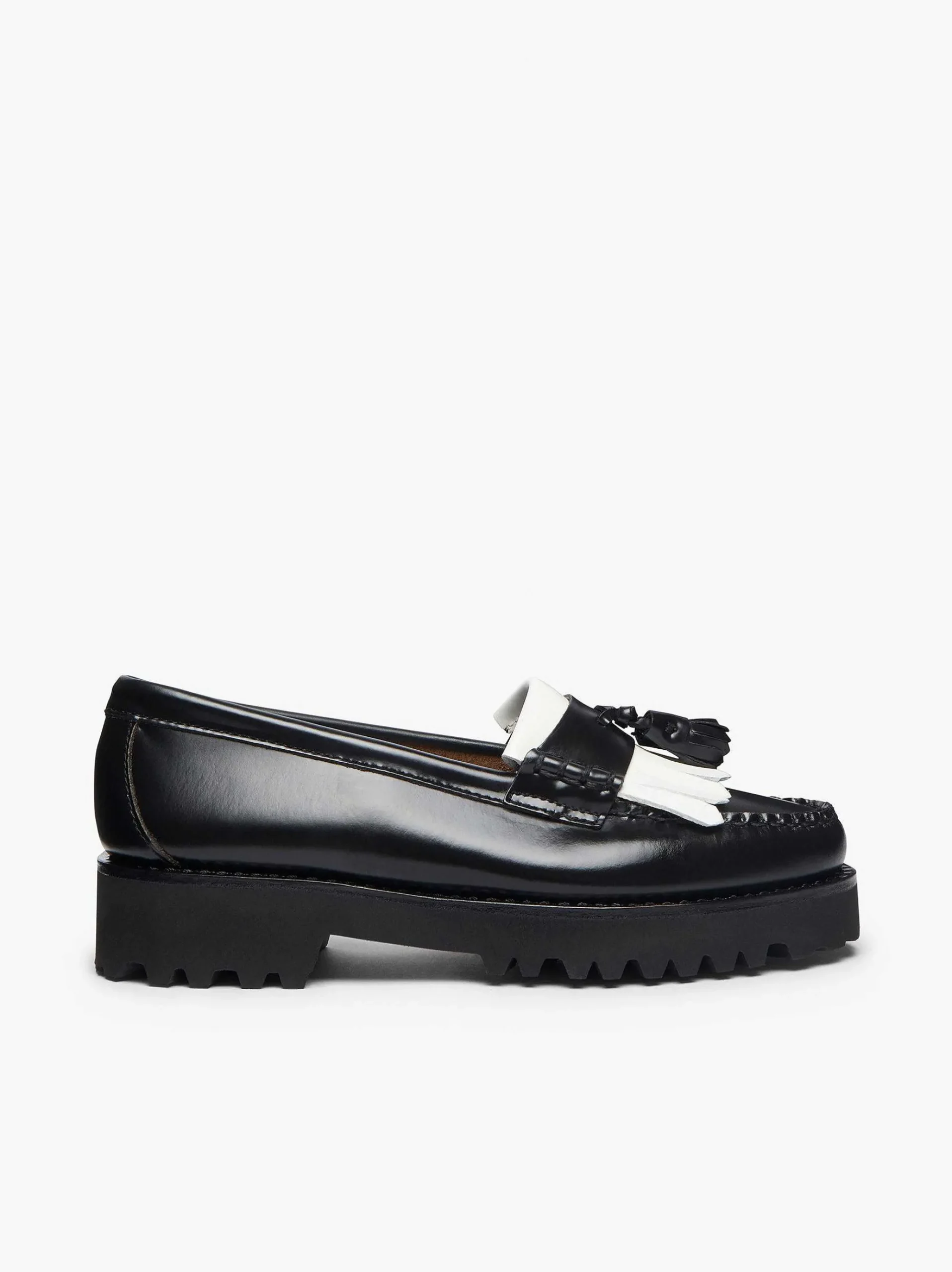 G.H.BASS Weejuns 90S Esther Kiltie Tassel Loafers Black & White Clearance