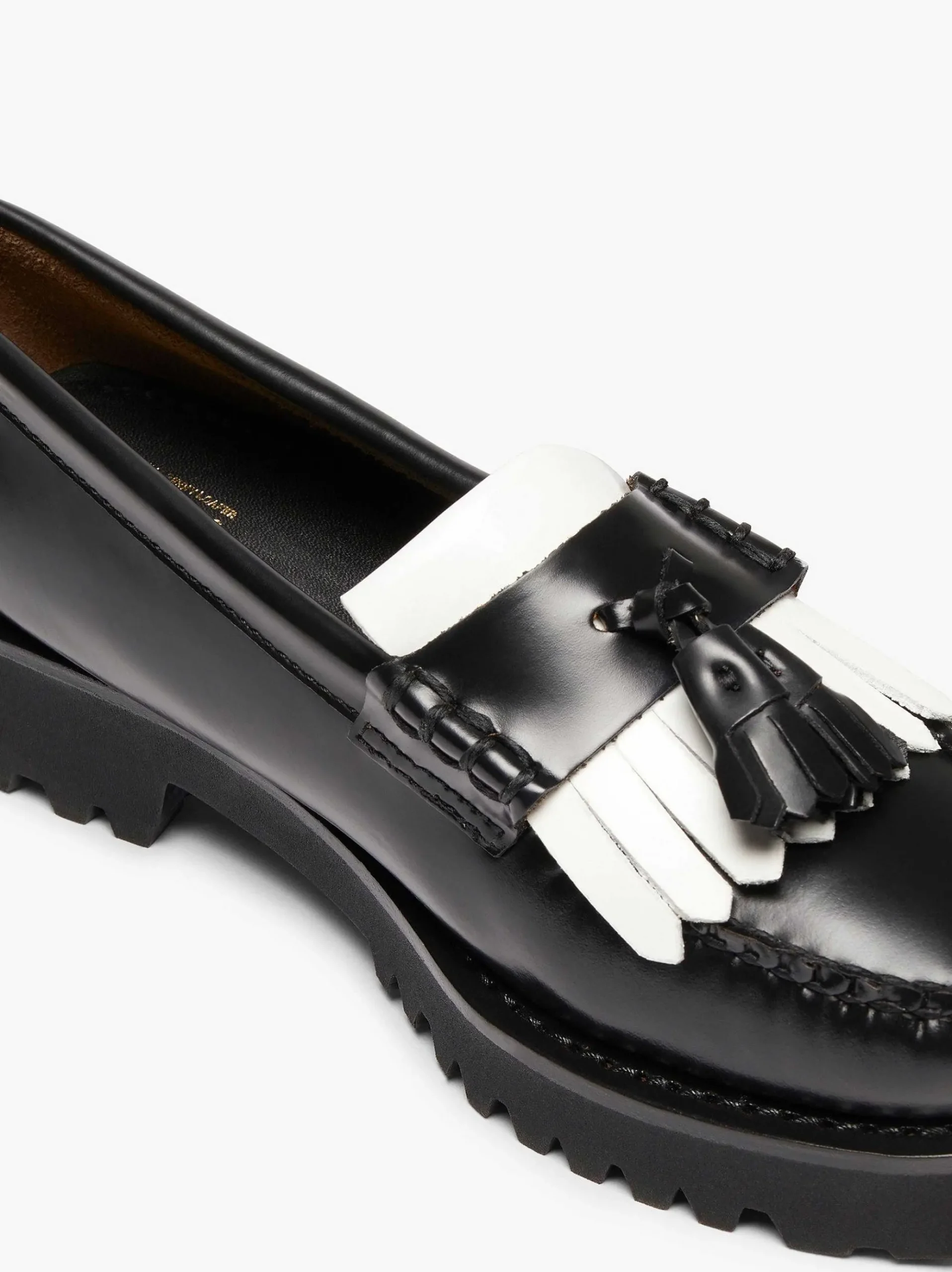 G.H.BASS Weejuns 90S Esther Kiltie Tassel Loafers Black & White Clearance