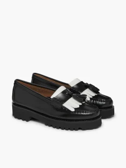 G.H.BASS Weejuns 90S Esther Kiltie Tassel Loafers Black & White Clearance