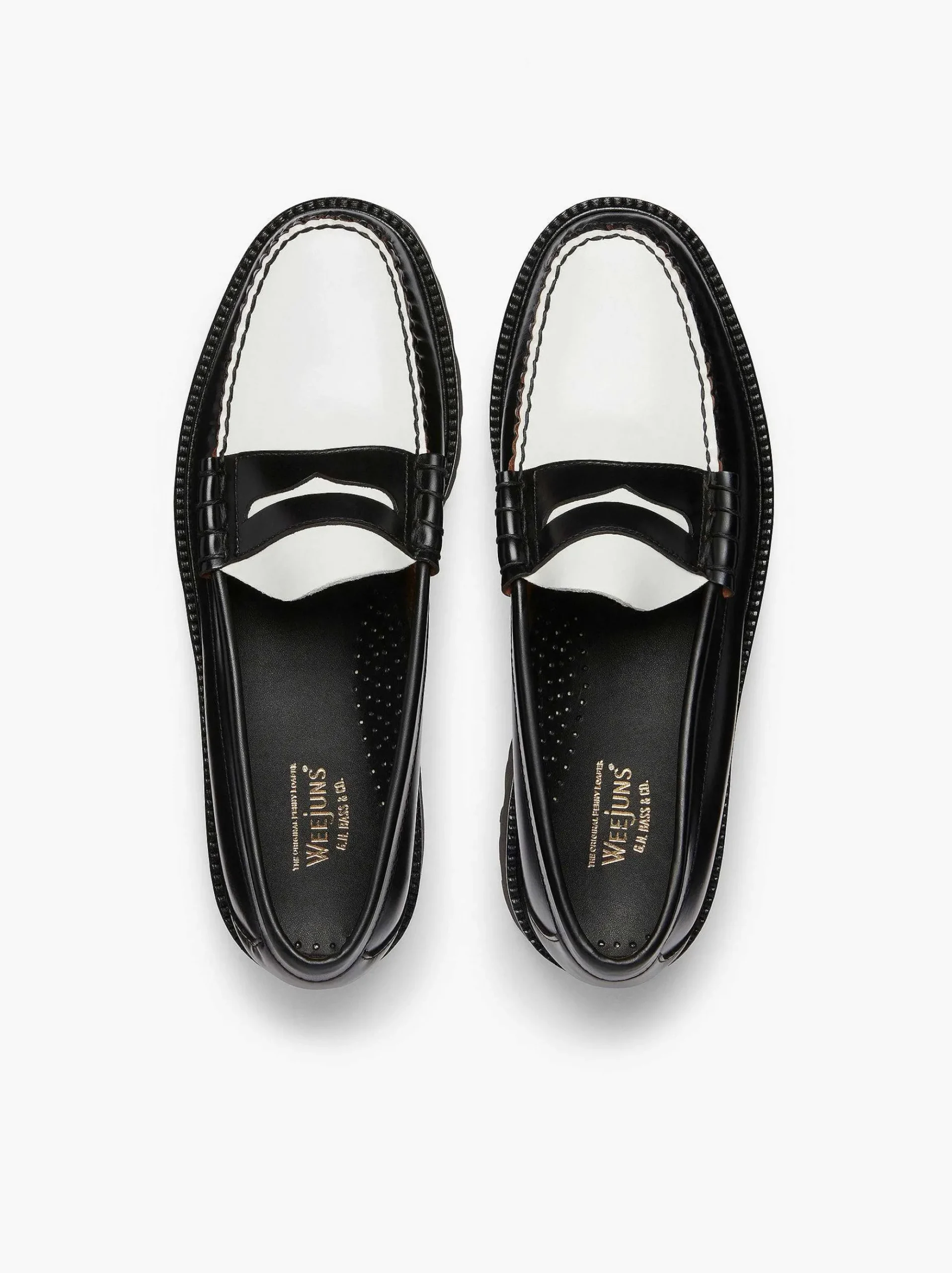 G.H.BASS Weejuns Super Lug Larson Penny Loafers Black & White Hot